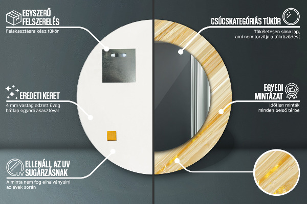 Specchio tondo con cornice stampata Abstract dorato