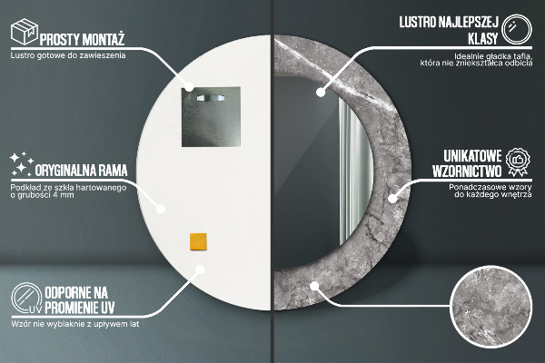 Specchio tondo con cornice stampata Marmo rustico