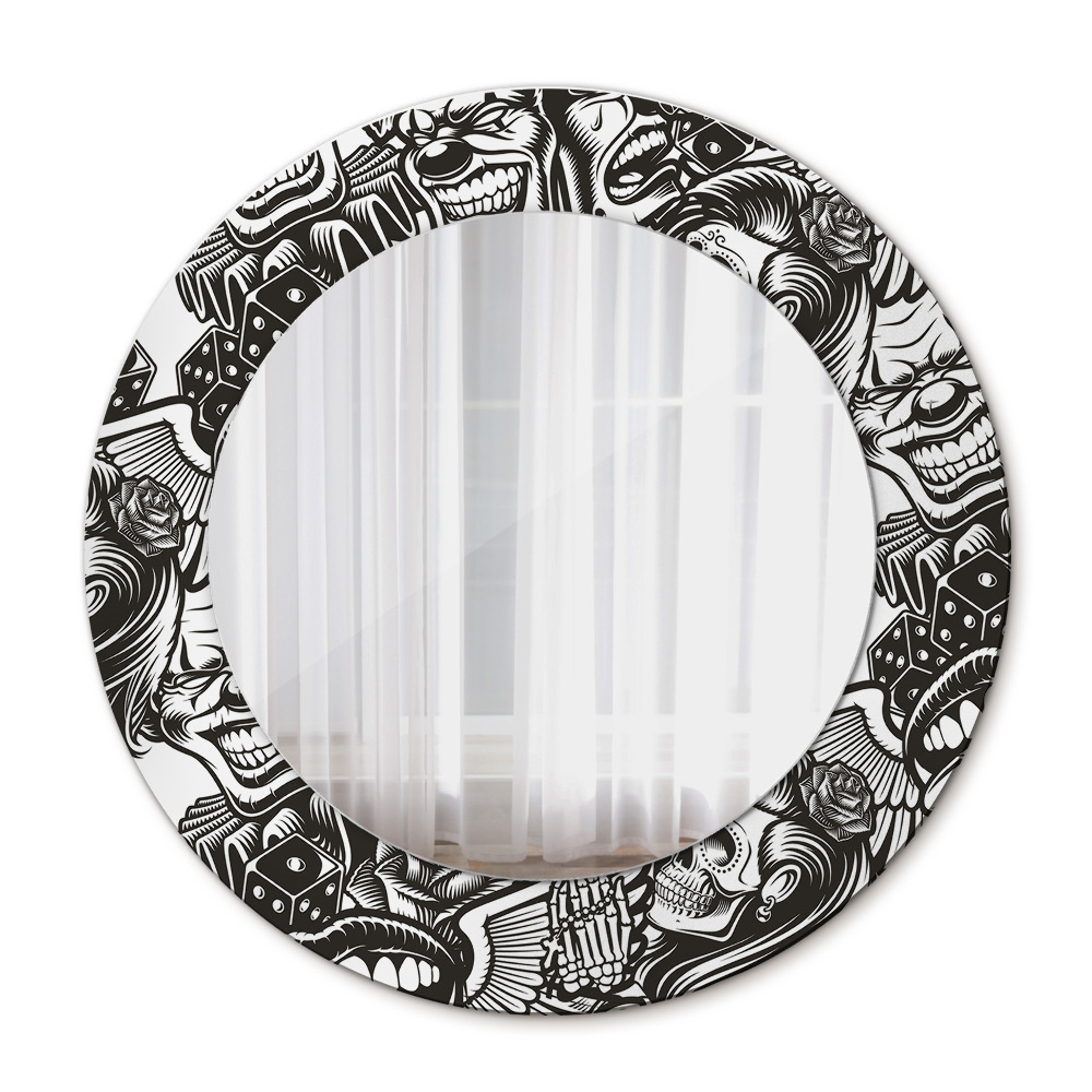 Specchio tondo con cornice stampata Fluido astratto