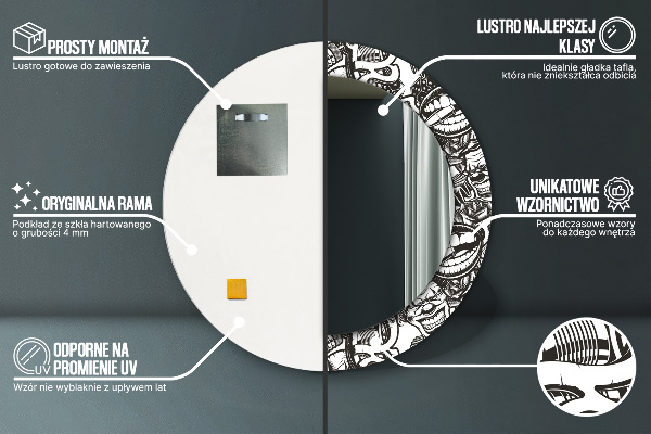 Specchio tondo con cornice stampata Fluido astratto