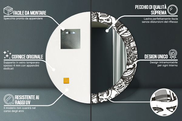 Specchio tondo con cornice stampata Fluido astratto