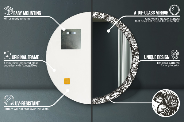 Specchio tondo con cornice stampata Fluido astratto