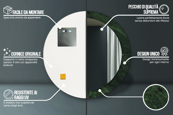 Specchio tondo con cornice stampata Marmo verde