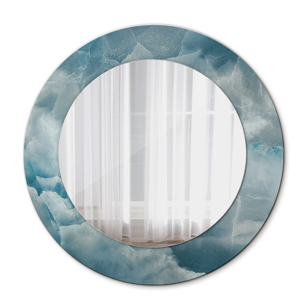 Specchio tondo con cornice stampata Marmo di onice blu