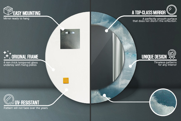 Specchio tondo con cornice stampata Marmo di onice blu