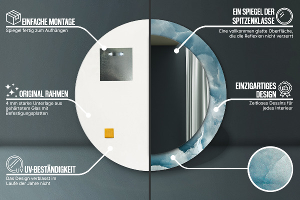 Specchio tondo con cornice stampata Marmo di onice blu