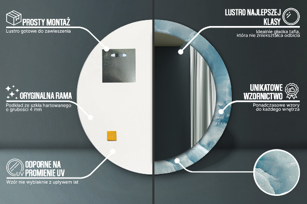 Specchio tondo con cornice stampata Marmo di onice blu