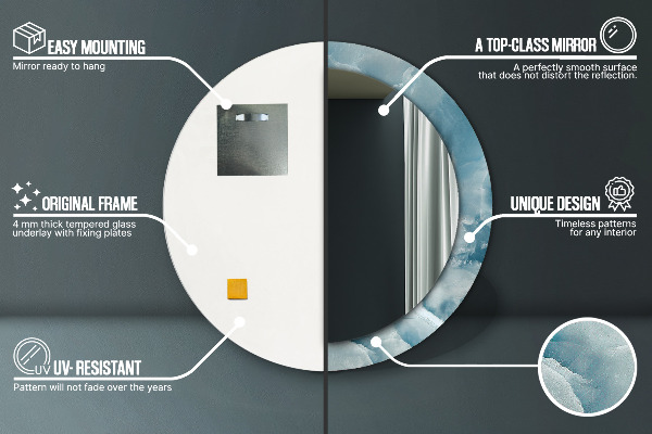 Specchio tondo con cornice stampata Marmo di onice blu