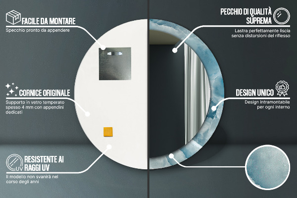 Specchio tondo con cornice stampata Marmo di onice blu