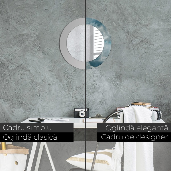 Specchio tondo con cornice stampata Marmo di onice blu