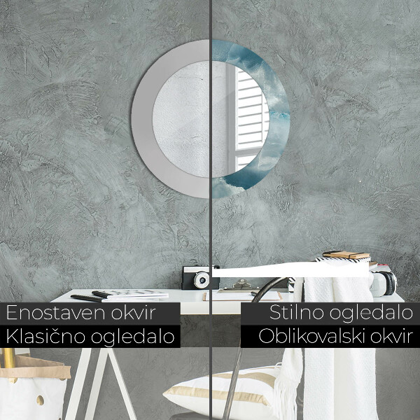 Specchio tondo con cornice stampata Marmo di onice blu