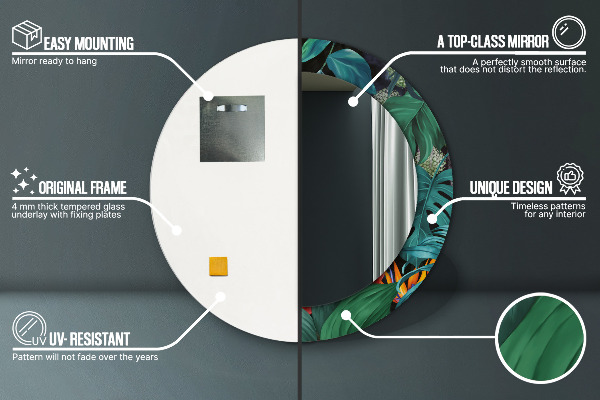 Specchio tondo con cornice stampata Foresta nella giungla