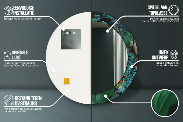 Specchio tondo con cornice stampata Foresta nella giungla