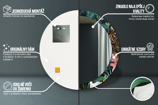 Specchio tondo con cornice stampata Foresta nella giungla