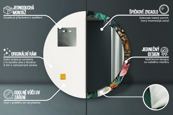 Specchio tondo con cornice stampata Foresta nella giungla