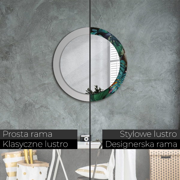 Specchio tondo con cornice stampata Foresta nella giungla