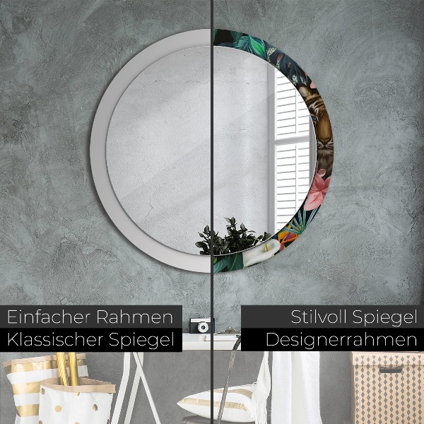 Specchio tondo con cornice stampata Foresta nella giungla