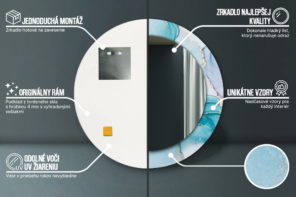 Specchio tondo con cornice stampata Fluido astratto