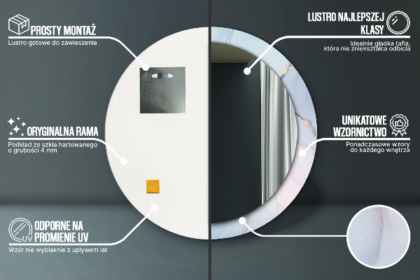 Specchio tondo con cornice stampata Fluido astratto