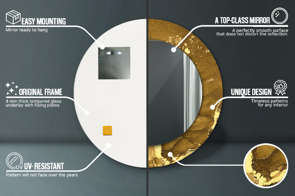 Specchio tondo con cornice stampata Vortici metallici