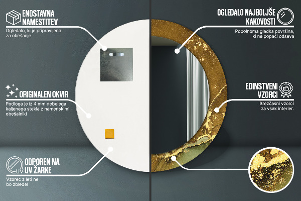 Specchio tondo con cornice stampata Vortici metallici