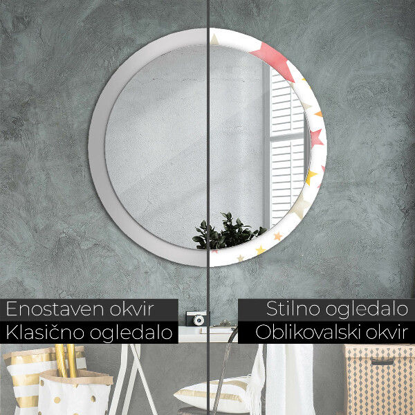 Specchio tondo con cornice stampata Stelle pastello