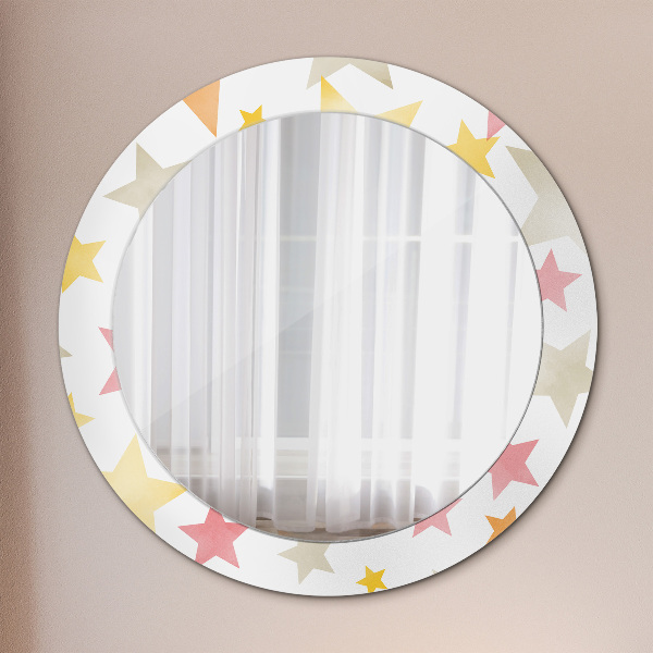 Specchio tondo con cornice stampata Stelle pastello