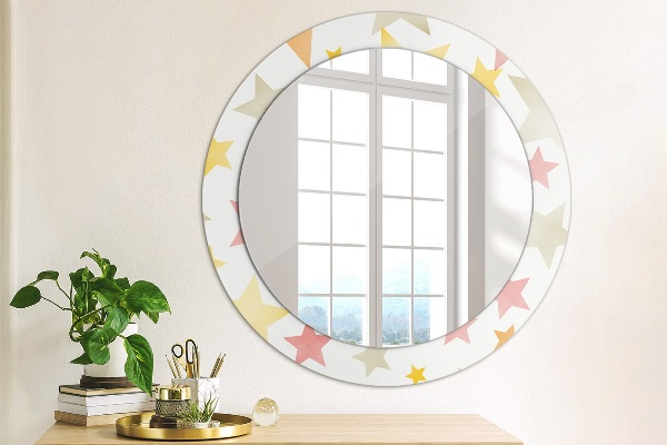 Specchio tondo con cornice stampata Stelle pastello