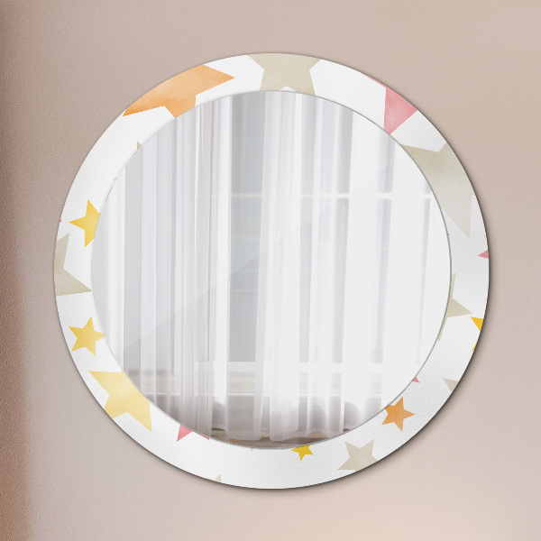 Specchio tondo con cornice stampata Stelle pastello