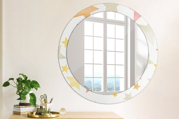 Specchio tondo con cornice stampata Stelle pastello