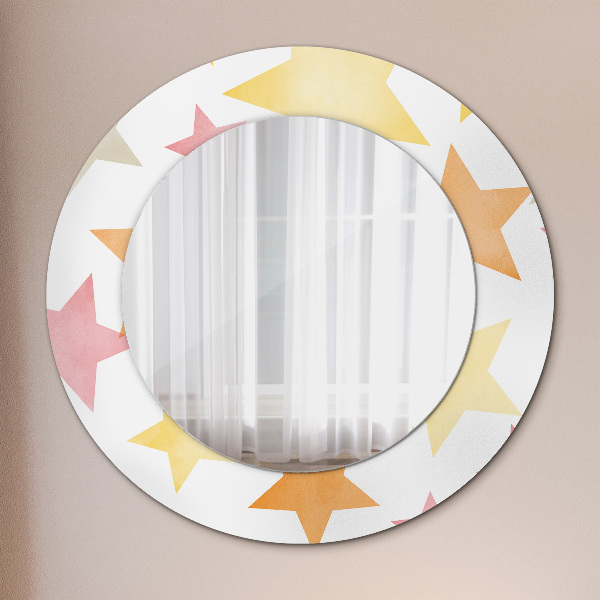 Specchio tondo con cornice stampata Stelle pastello