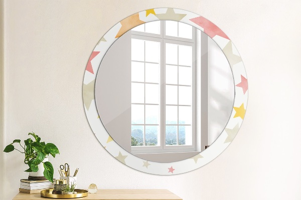 Specchio tondo con cornice stampata Stelle pastello