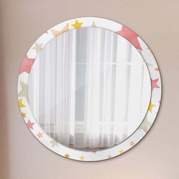 Specchio tondo con cornice stampata Stelle pastello
