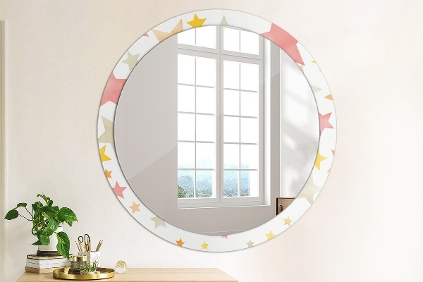 Specchio tondo con cornice stampata Stelle pastello