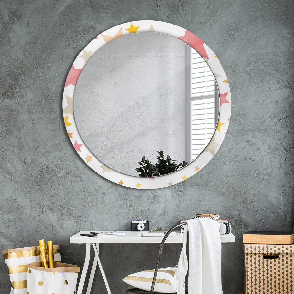 Specchio tondo con cornice stampata Stelle pastello