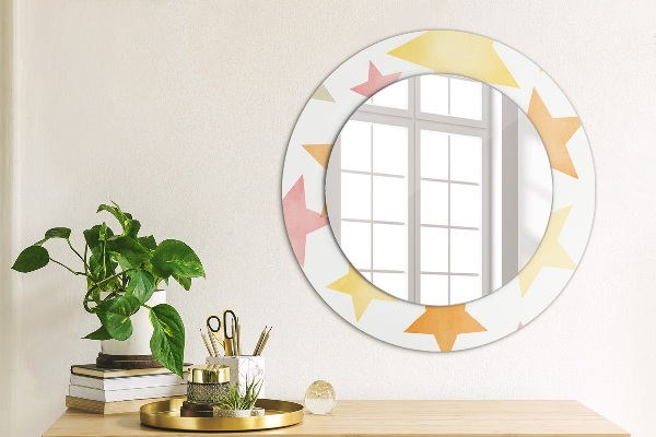 Specchio tondo con cornice stampata Stelle pastello
