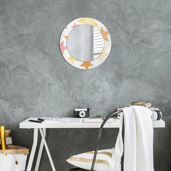 Specchio tondo con cornice stampata Stelle pastello