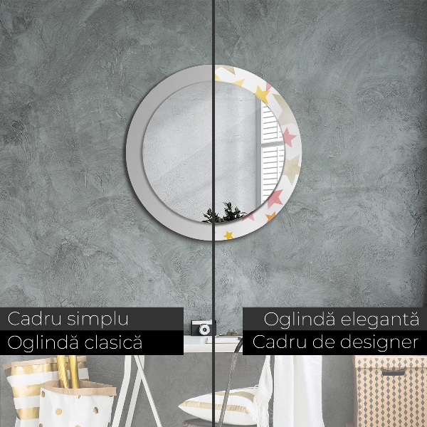 Specchio tondo con cornice stampata Stelle pastello