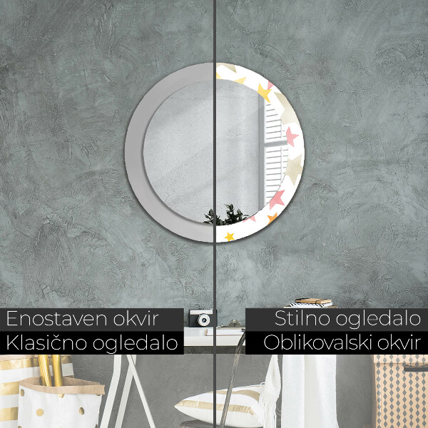Specchio tondo con cornice stampata Stelle pastello
