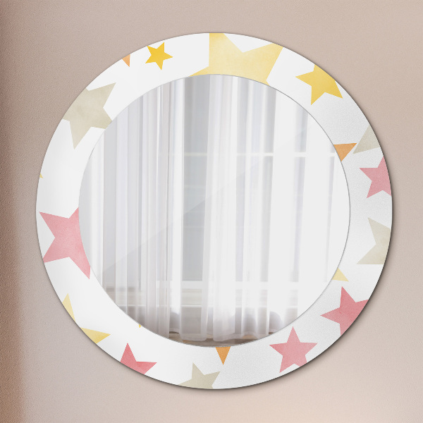 Specchio tondo con cornice stampata Stelle pastello