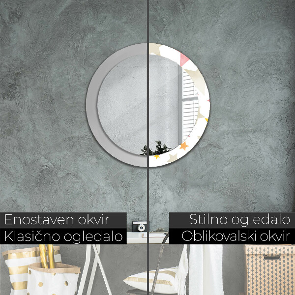 Specchio tondo con cornice stampata Stelle pastello
