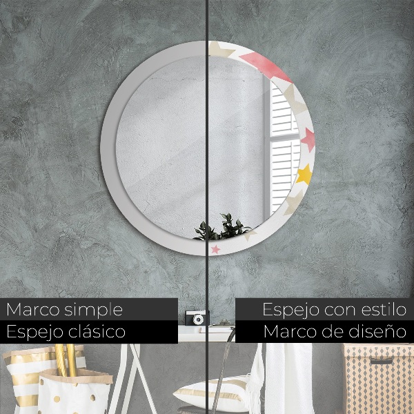 Specchio tondo con cornice stampata Stelle pastello