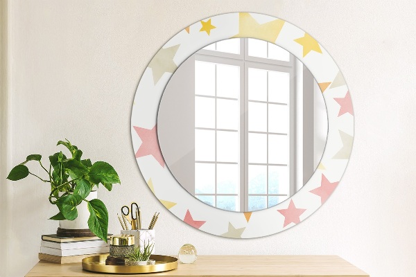 Specchio tondo con cornice stampata Stelle pastello