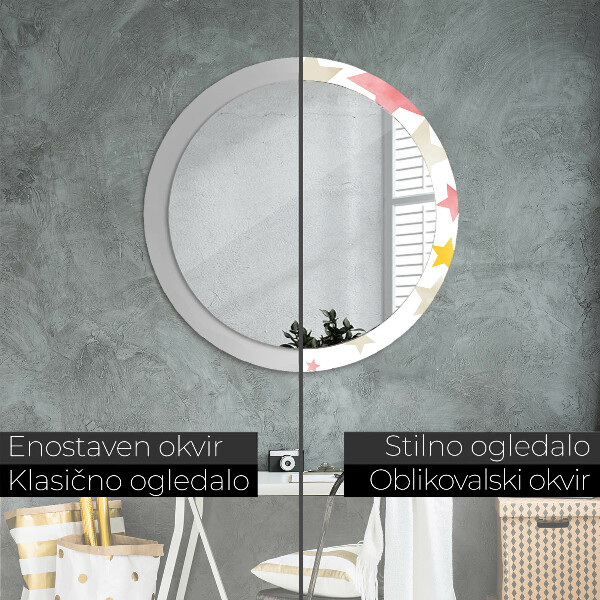 Specchio tondo con cornice stampata Stelle pastello
