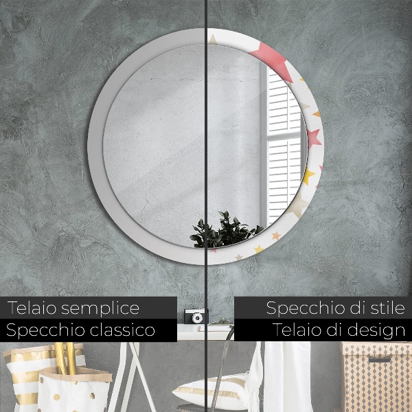 Specchio tondo con cornice stampata Stelle pastello