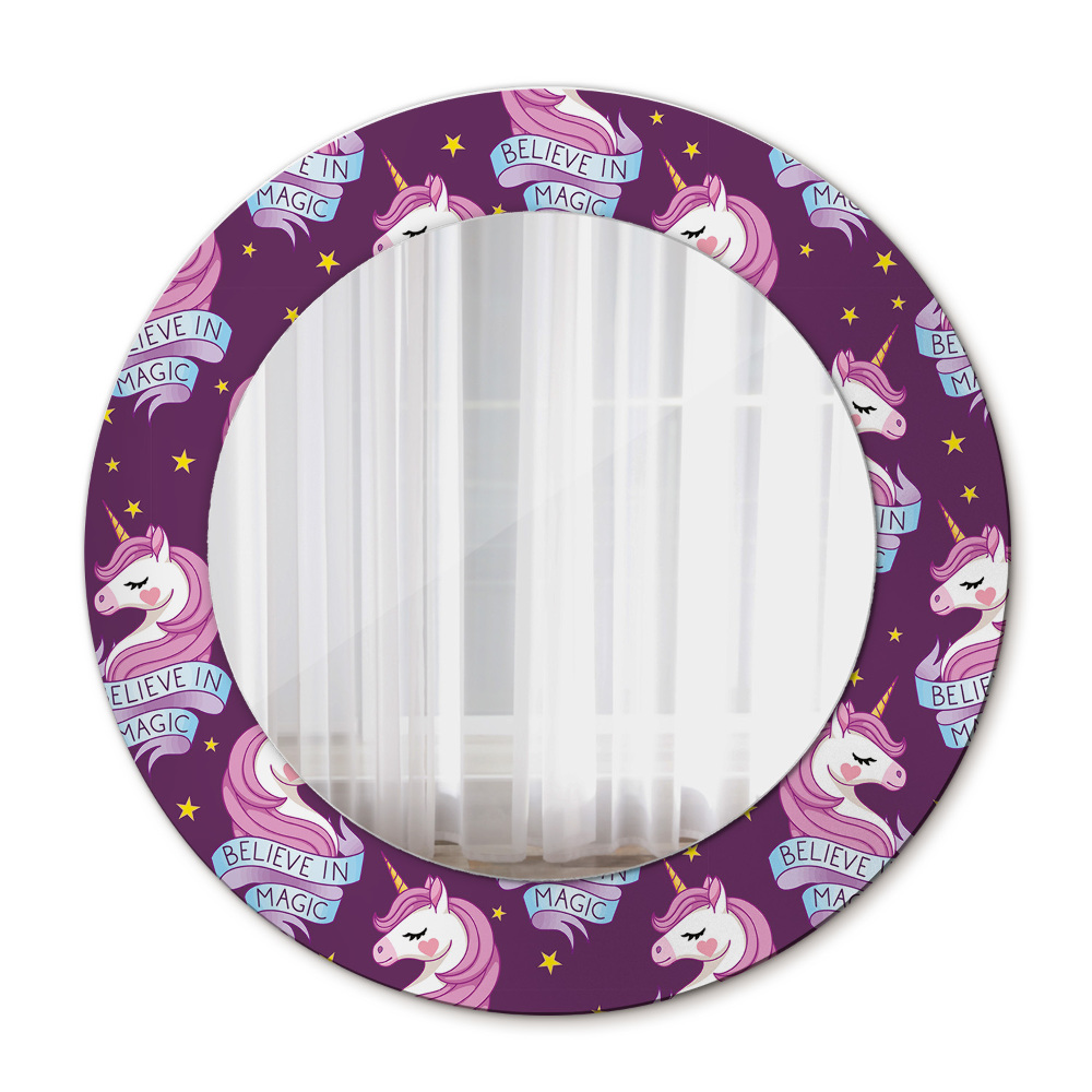 Specchio tondo con cornice stampata Stelle unicorno