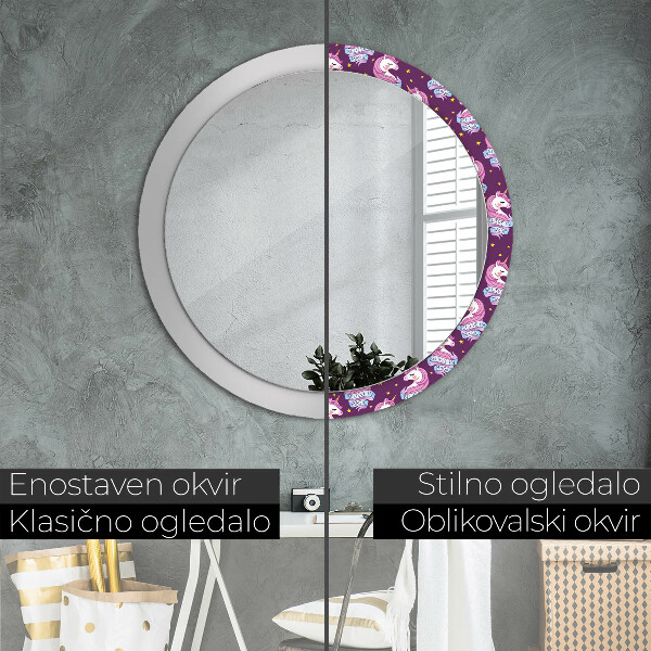 Specchio tondo con cornice stampata Stelle unicorno