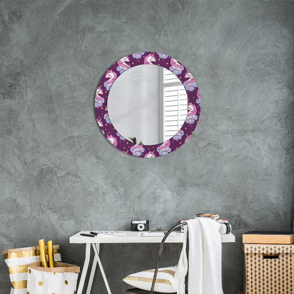 Specchio tondo con cornice stampata Stelle unicorno