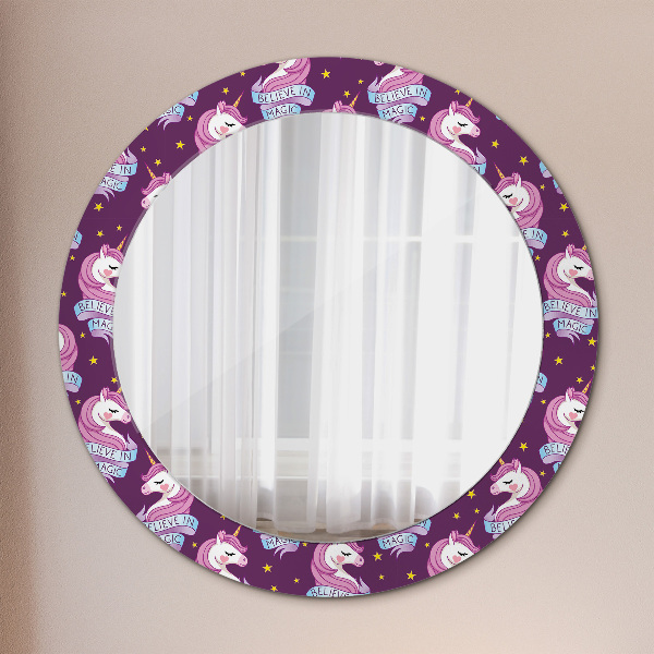 Specchio tondo con cornice stampata Stelle unicorno