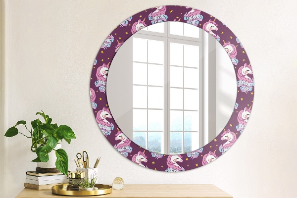 Specchio tondo con cornice stampata Stelle unicorno